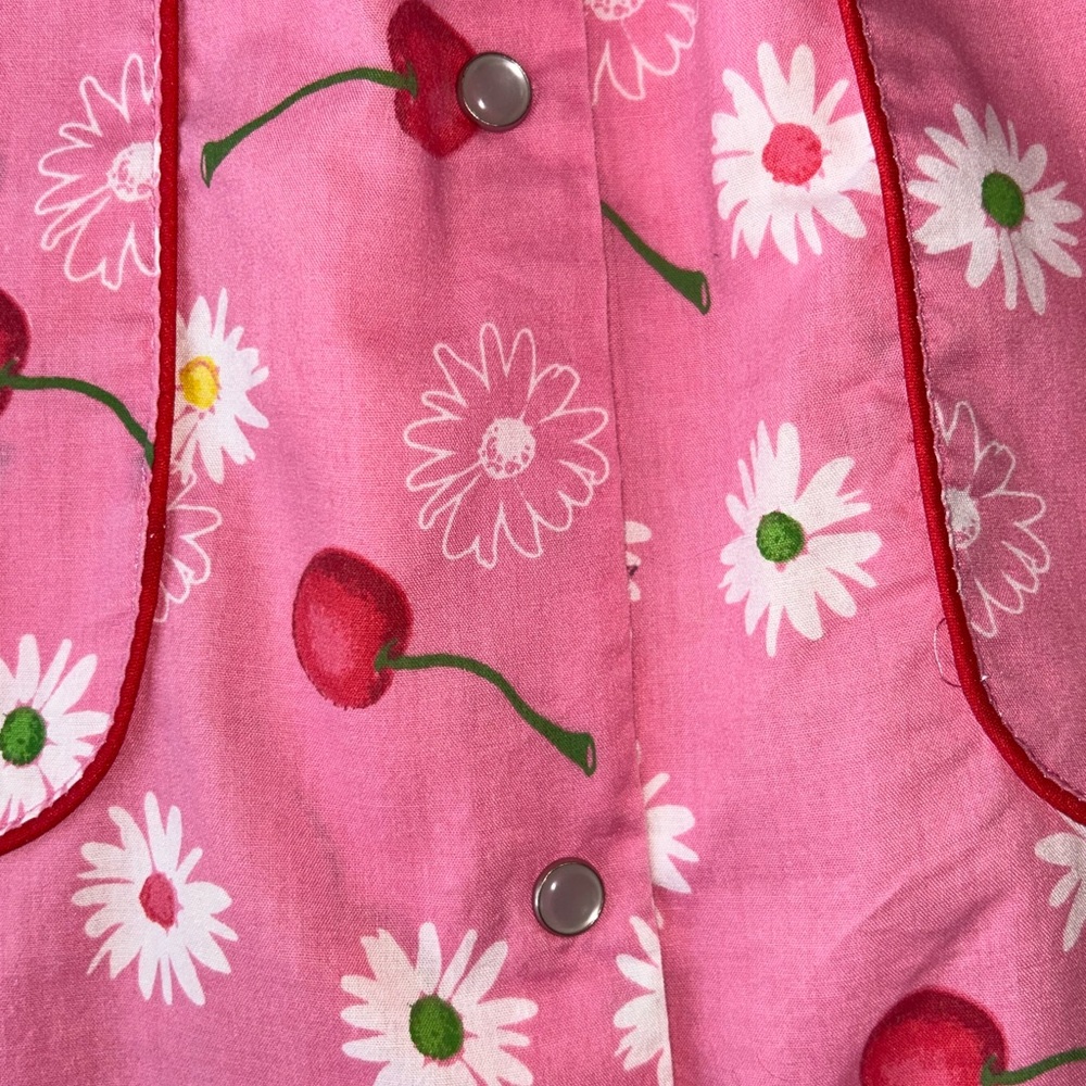 Vintage 80s Moondance Housecoat Nightgown Pink Cherry Print L/XL (labeled 3X) - Picture 9 of 15